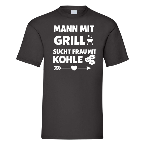 Preview: Tshirt, Funshirt - mit Motiv: Mann mit Grill sucht Frau mit Kohle